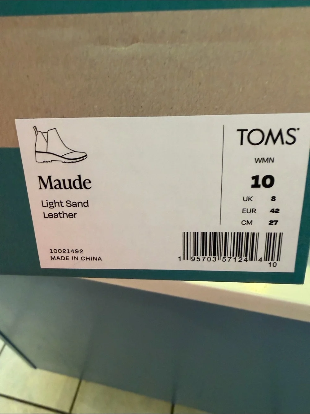 New NIB Toms Maude Cream Chelsea Lug Ankle Boots Sz 10 $120